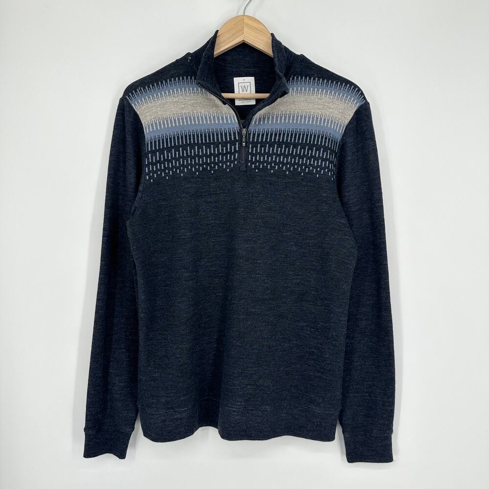 WE Norwegians 100% Merino Wool Suldal Half Zip Sweater Pullover Fair Isle Blue